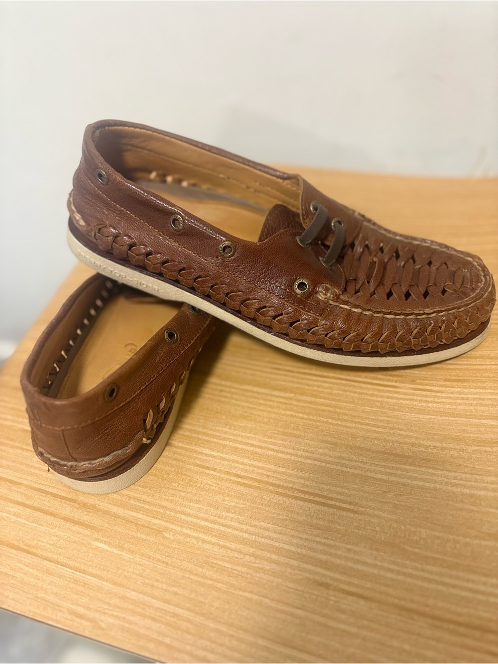 Sperry Brown Woven Leather Boat Shoes